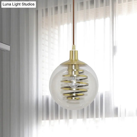 Modern Brass Bedroom Pendant Lamp With Clear Glass Shade - 1 Bulb 6’/10’ Wide Global Modernism