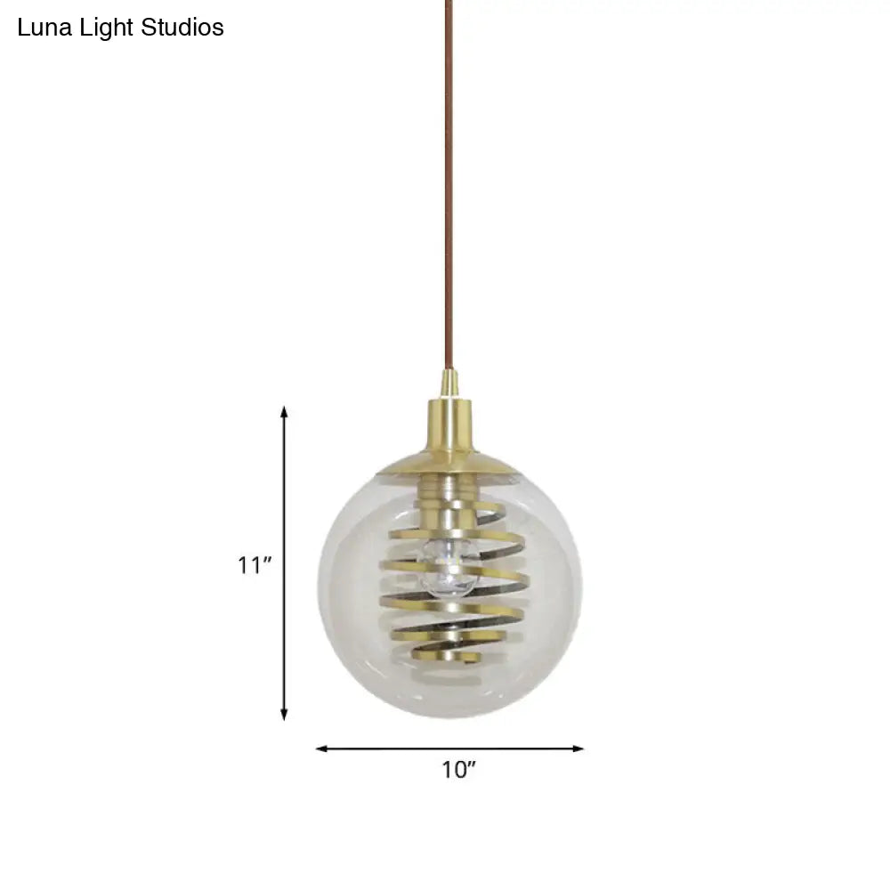 Modern Global Clear Glass Hanging Pendant Lamp With Brass Fixture - 6/10 Mini Size For Bedroom