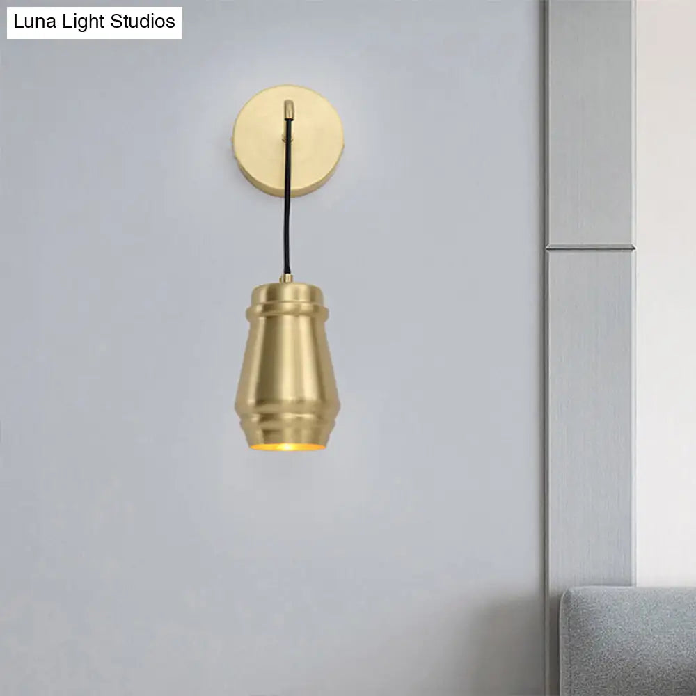 Modern Brass Bedroom Wall Sconce With Urn-Shaped Metal Shade