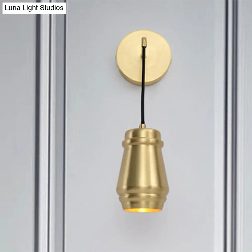 Modern Brass Bedroom Wall Sconce With Urn-Shaped Metal Shade