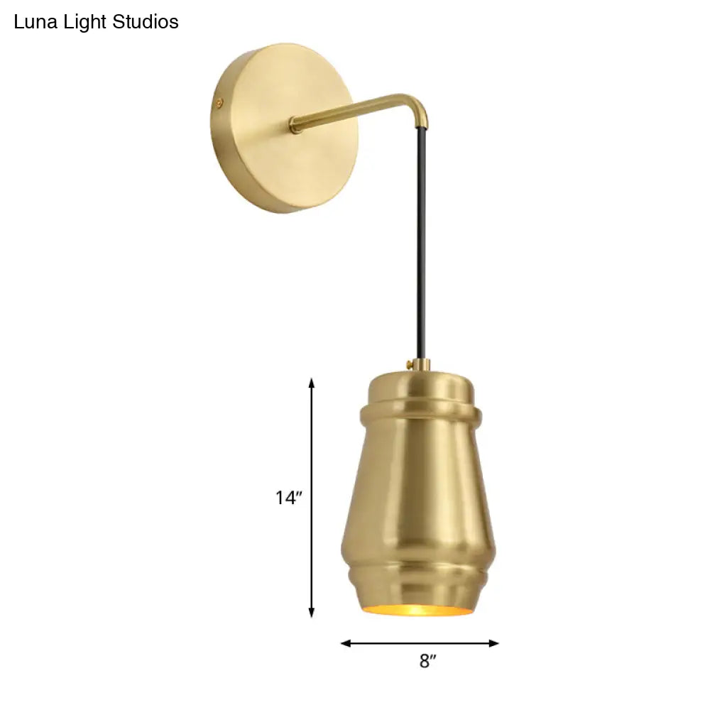 Modern Brass Bedroom Wall Sconce With Urn-Shaped Metal Shade