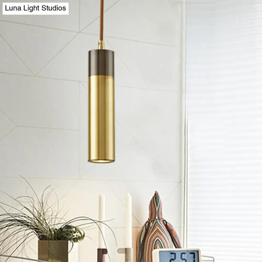 Postmodern Brass-Black 1-Light Pendant For Column Beer Bar - Metal Ceiling Hanging Light Kit