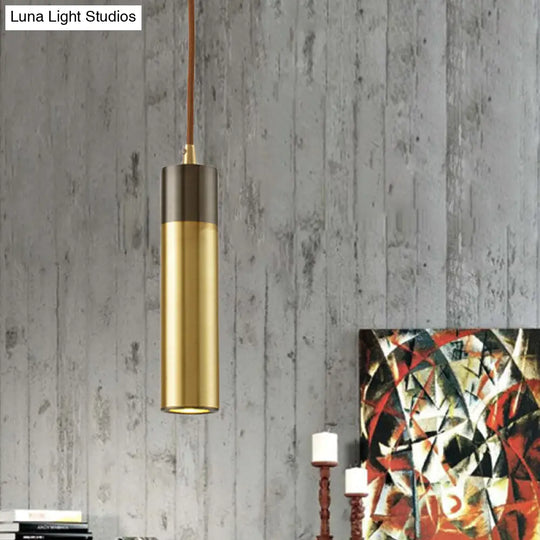 Postmodern Brass-Black 1-Light Pendant For Column Beer Bar - Metal Ceiling Hanging Light Kit Brass
