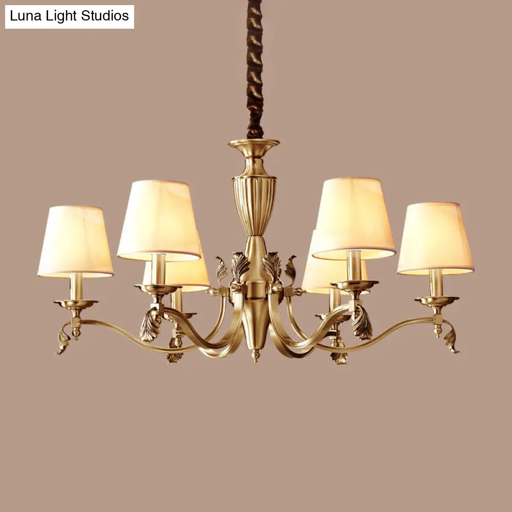 Modern Brass Candelabra Chandelier With Fabric Shade - Ceiling Lighting Fixture