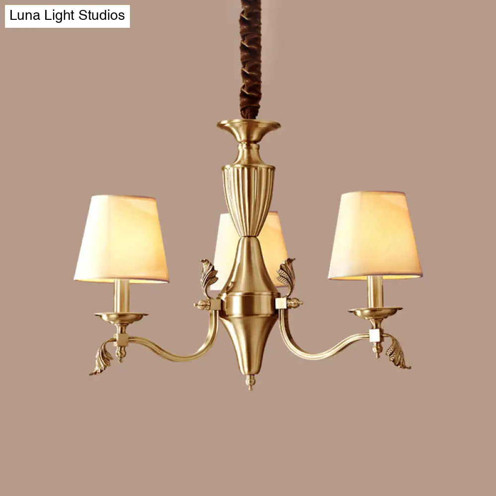 Modern Brass Candelabra Chandelier With Fabric Shade - Ceiling Lighting Fixture