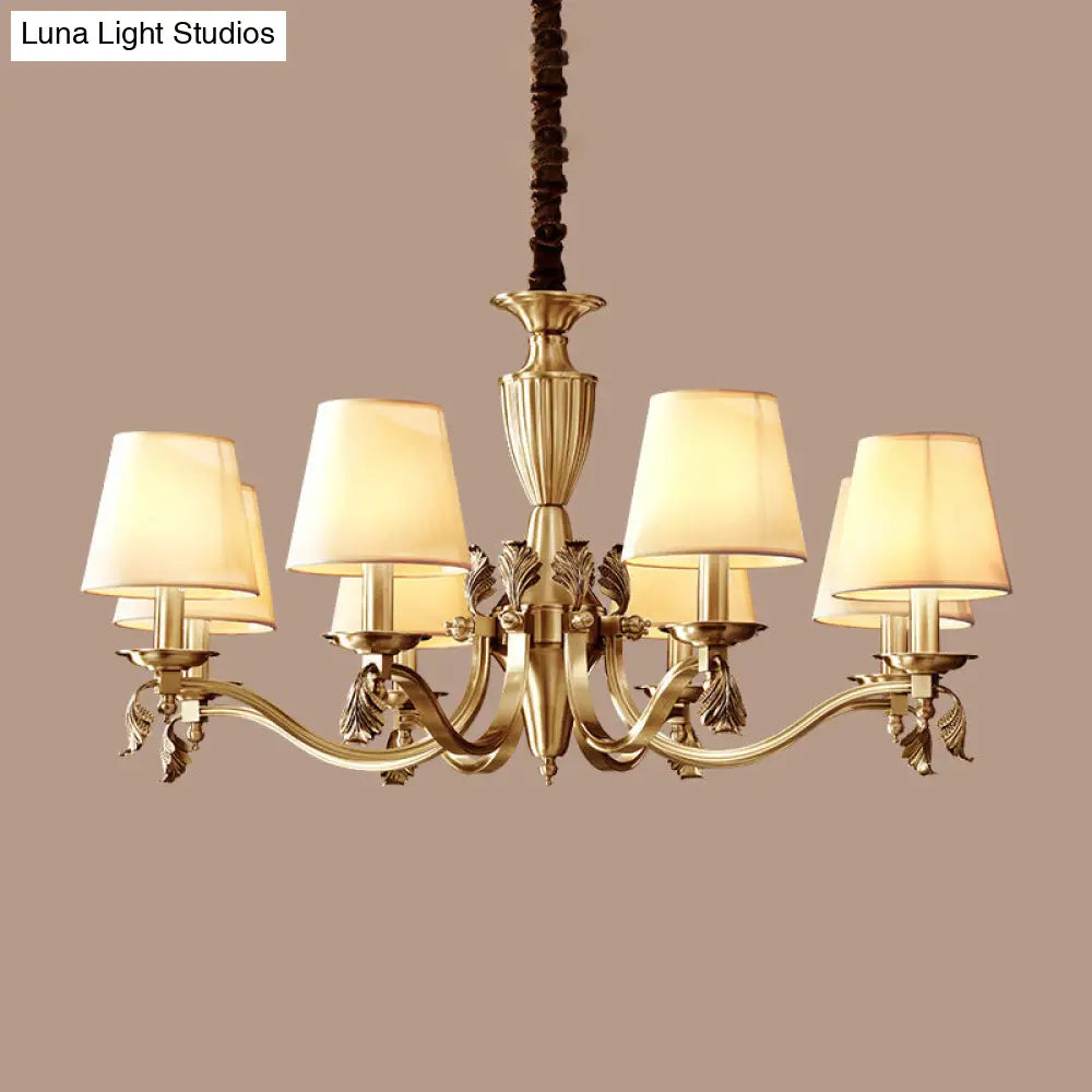 Modern Brass Candelabra Chandelier With Fabric Shade - Ceiling Lighting Fixture