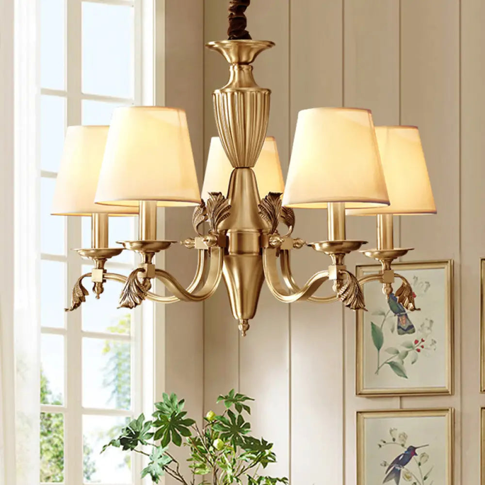 Modern Brass Candelabra Chandelier With Fabric Shade - Ceiling Lighting Fixture 5 /