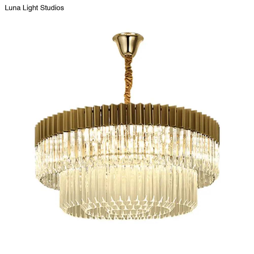 Modern Brass 6-Head Crystal Chandelier Pendant Light With 2 Tiers - Ideal For Living Room