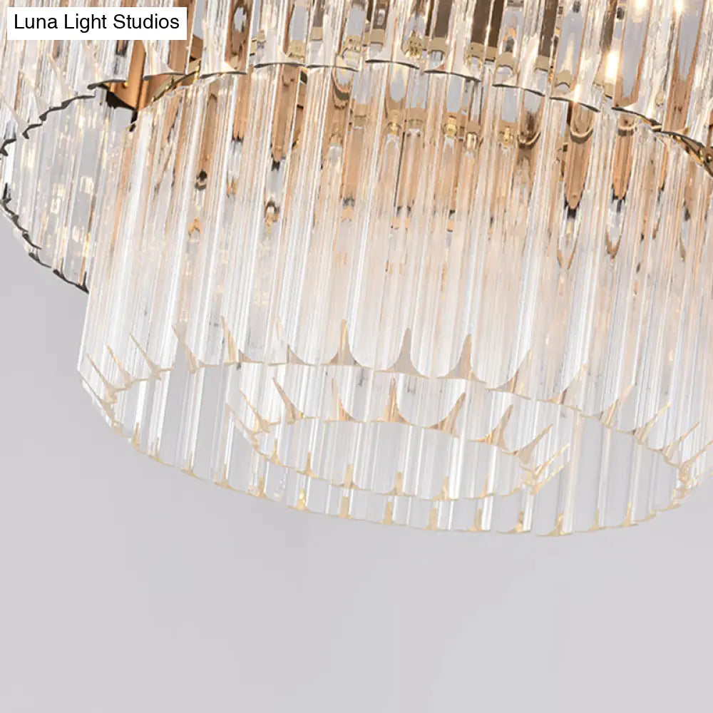 Modern Brass Chandelier Pendant Light With 6 Crystal Heads - 2 Tiers Living Room Décor