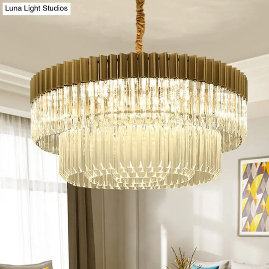 Modern Brass Chandelier Pendant Light With 6 Crystal Heads - 2 Tiers Living Room Décor