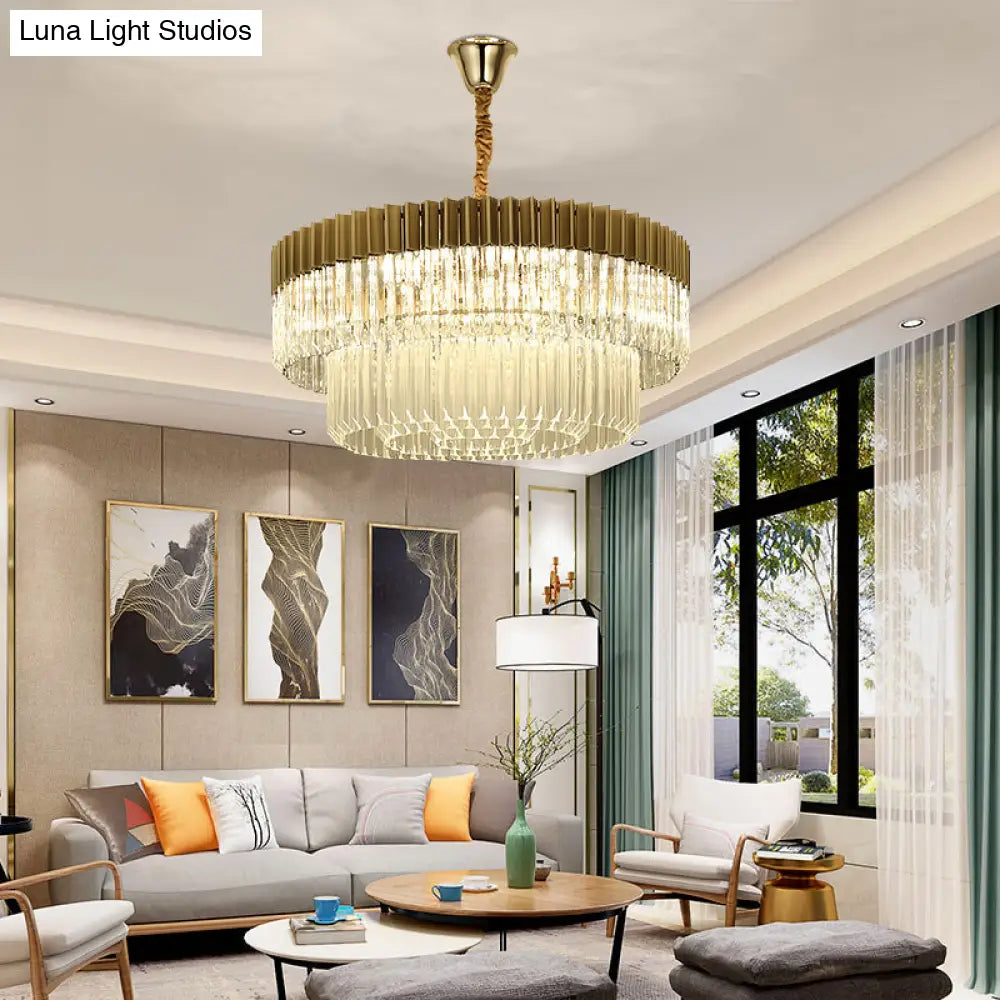 Modern Brass Chandelier Pendant Light With 6 Crystal Heads - 2 Tiers Living Room Décor