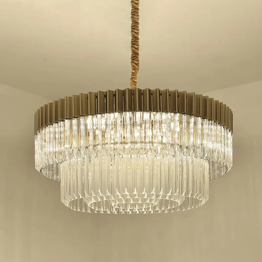 Modern Brass Chandelier Pendant Light With 6 Crystal Heads - 2 Tiers Living Room Décor