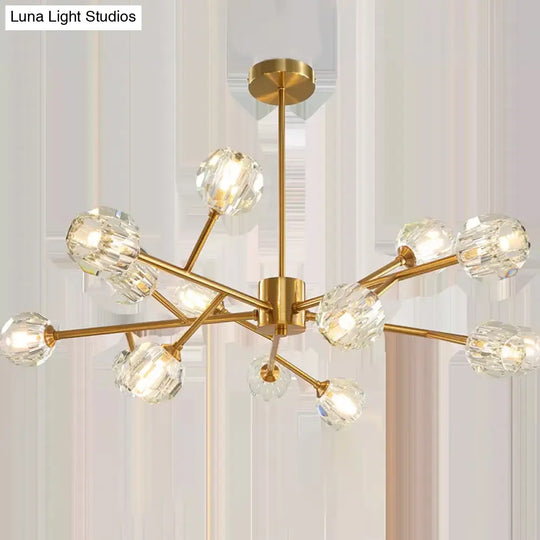 Modern Brass Chandelier With Ball Faceted Crystal Shade - Perfect For Kitchen Ceiling