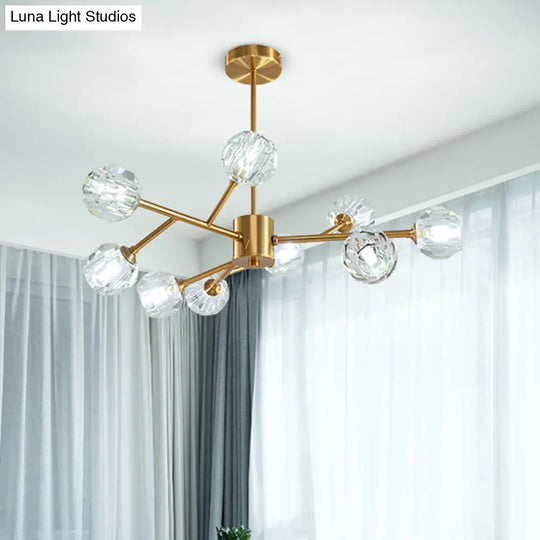 Modern Brass Chandelier With Ball Faceted Crystal Shade - Perfect For Kitchen Ceiling