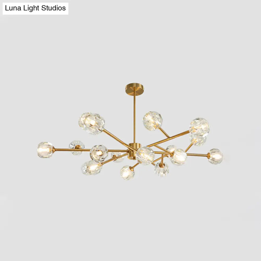 Modern Brass Chandelier With Faceted Crystal Shade For Kitchen Ceiling - 9/12/15 Lights 18 /