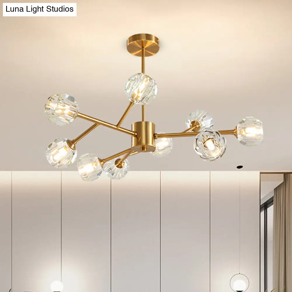 Modern Brass Chandelier With Ball Faceted Crystal Shade - Perfect For Kitchen Ceiling