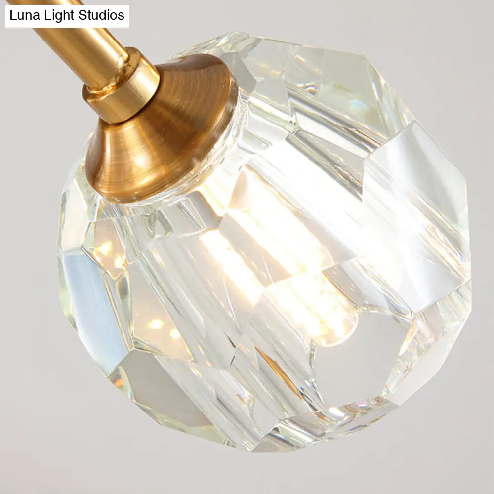 Modern Brass Chandelier With Ball Faceted Crystal Shade - Perfect For Kitchen Ceiling