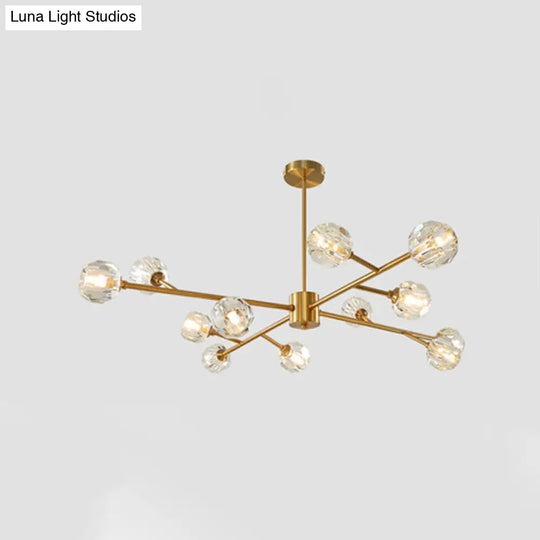 Modern Brass Chandelier With Faceted Crystal Shade For Kitchen Ceiling - 9/12/15 Lights 12 /