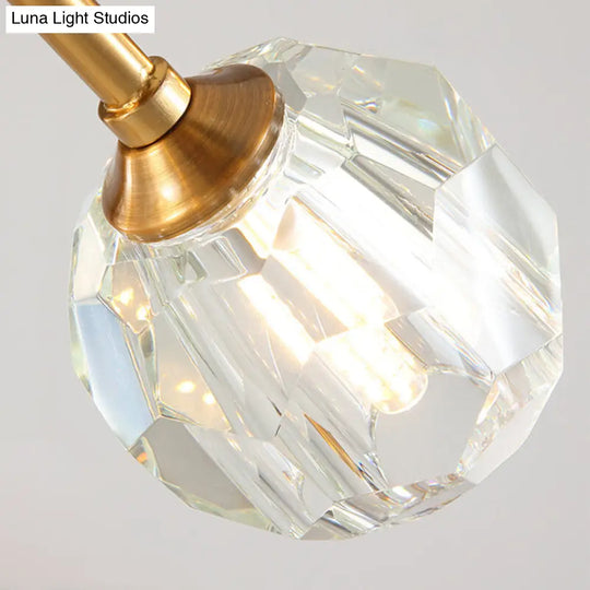 Modern Brass Chandelier With Faceted Crystal Shade For Kitchen Ceiling - 9/12/15 Lights