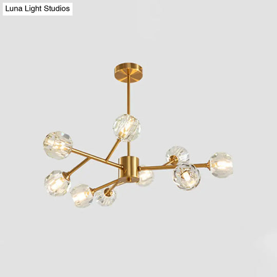 Modern Brass Chandelier With Faceted Crystal Shade For Kitchen Ceiling - 9/12/15 Lights 9 /