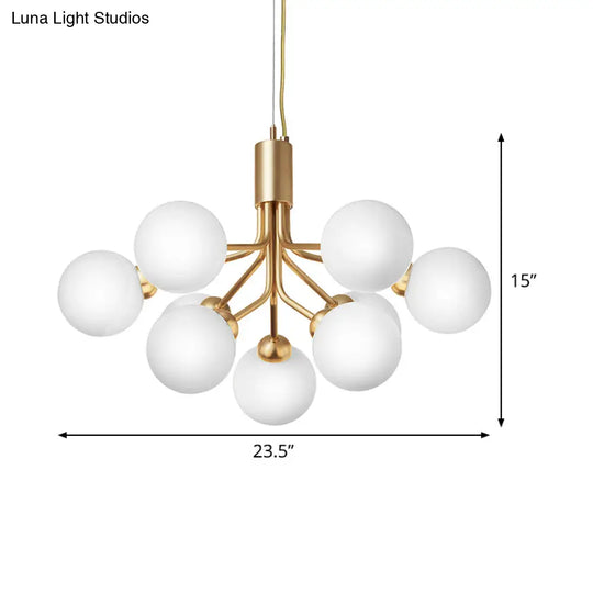 Modern Brass Chandelier With Cream Glass Shades - 9 Bulb Molecular Hanging Lamp