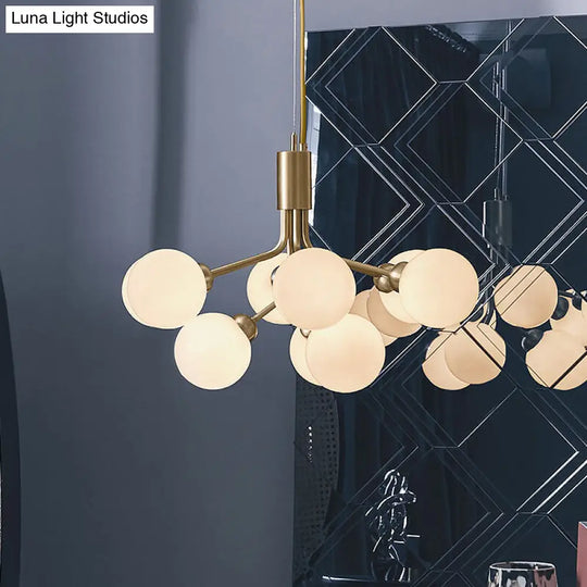 Modern Brass Chandelier With Cream Glass Shades - 9-Bulb Molecular Hanging Lamp Fixture