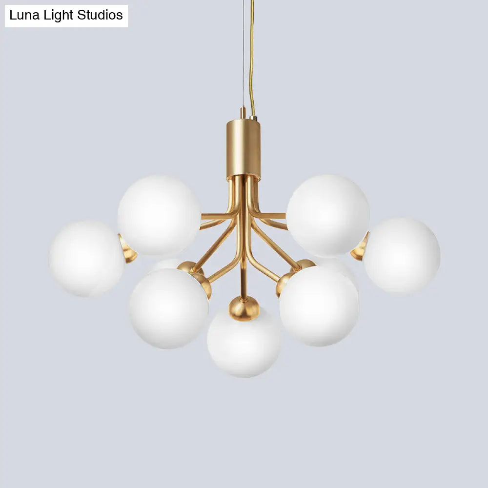 Modern Brass Chandelier With Cream Glass Shades - 9 Bulb Molecular Hanging Lamp