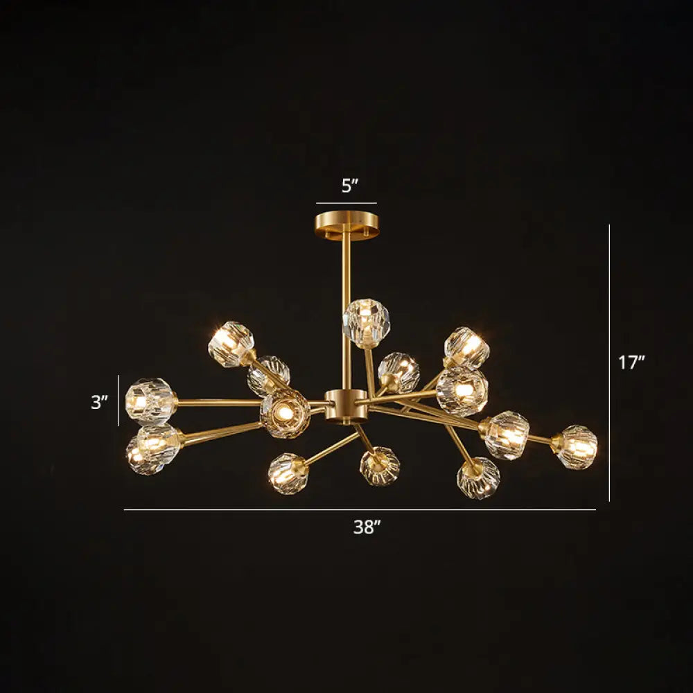Modern Brass Chandelier With Crystal Ball Shade - Tree Branch Pendant Light 15 /