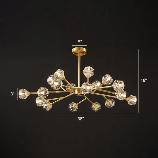 Modern Brass Chandelier With Crystal Ball Shade - Tree Branch Pendant Light 18 /