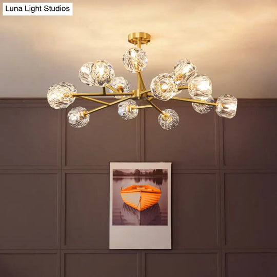 Modern Brass Chandelier With Crystal Ball Shade - Tree Branch Pendant Light