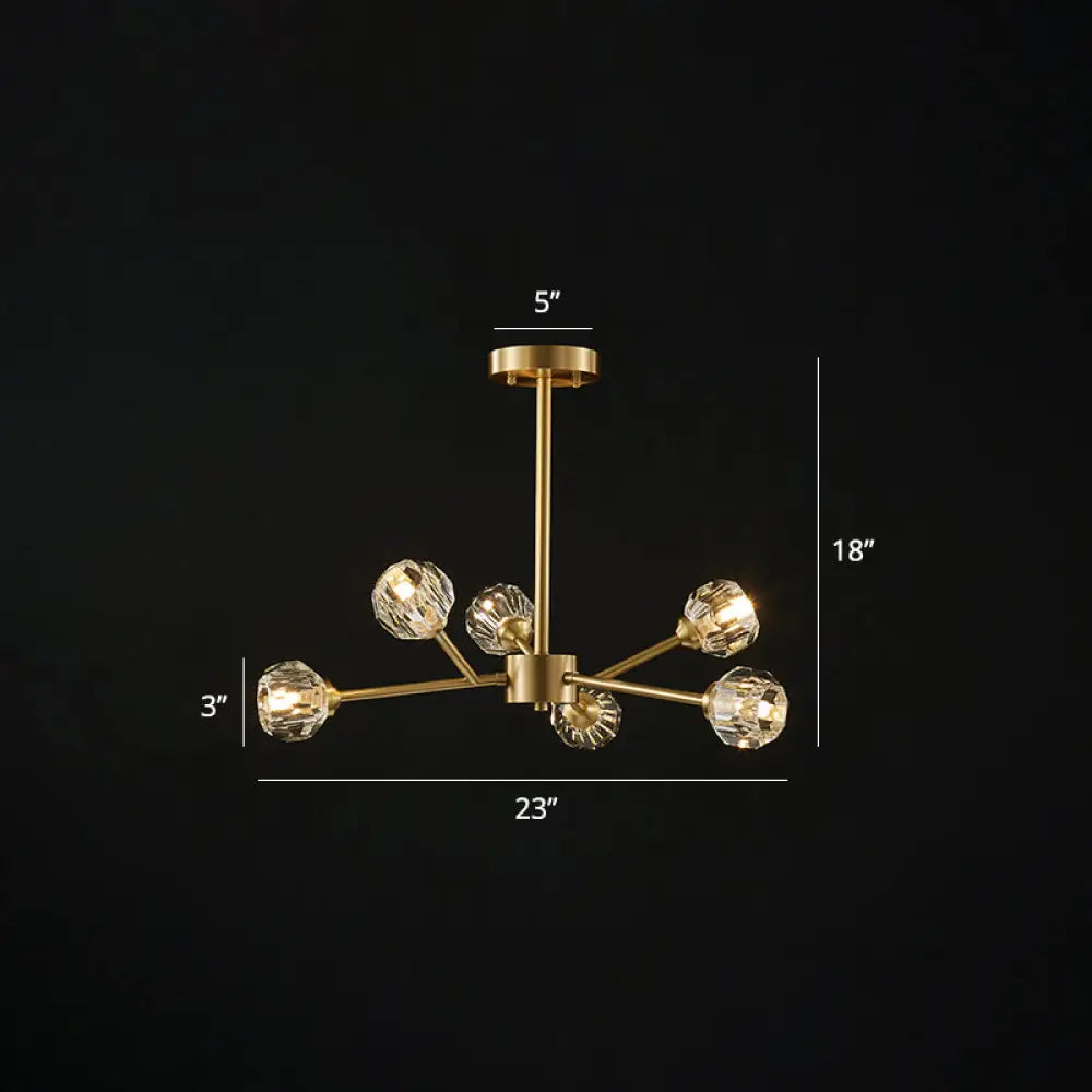 Modern Brass Chandelier With Crystal Ball Shade - Tree Branch Pendant Light 6 /