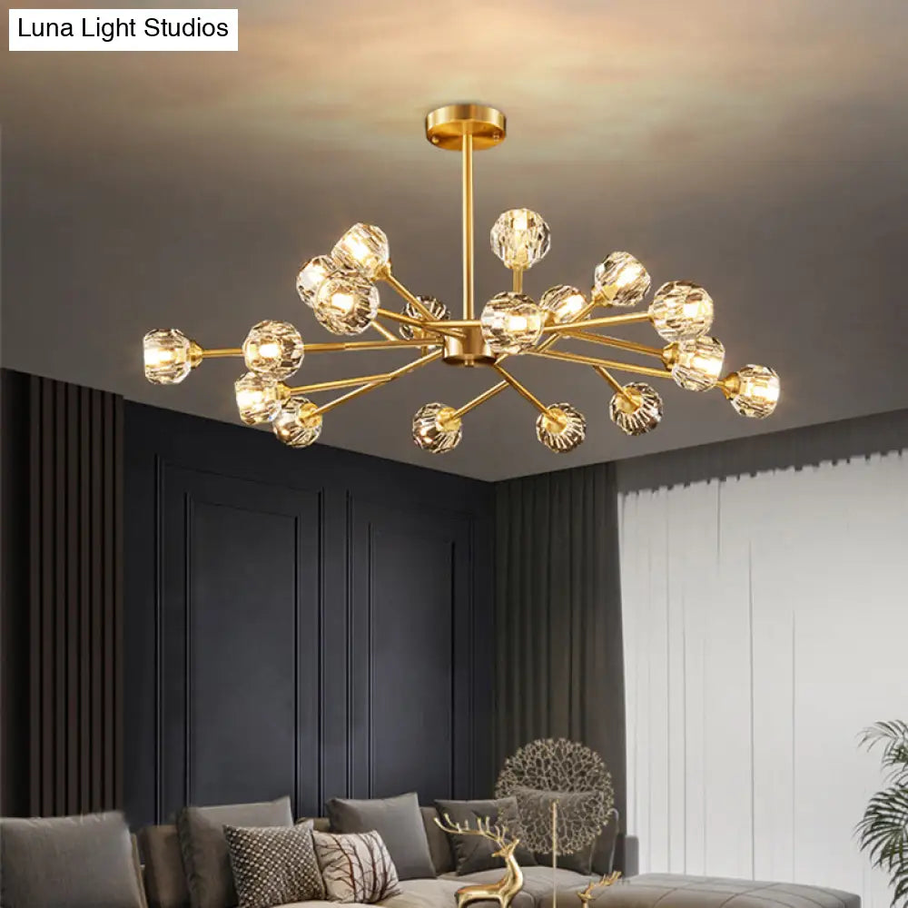 Modern Brass Chandelier With Crystal Ball Shade - Tree Branch Pendant Light