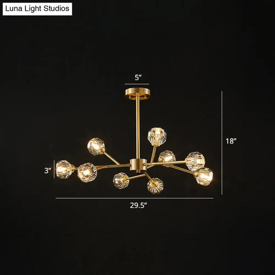 Postmodern Brass Tree Branch Chandelier With Crystal Ball Shade 9 /