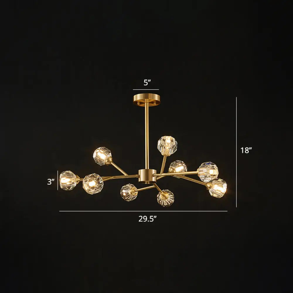 Modern Brass Chandelier With Crystal Ball Shade - Tree Branch Pendant Light 9 /