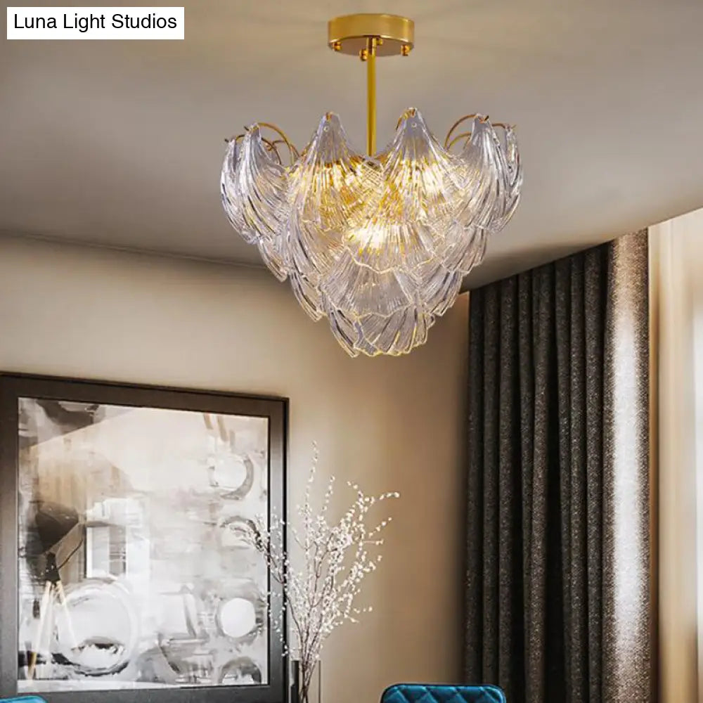 Modern Brass Crystal Ceiling Lamp With 9 Conical Heads For Bedroom