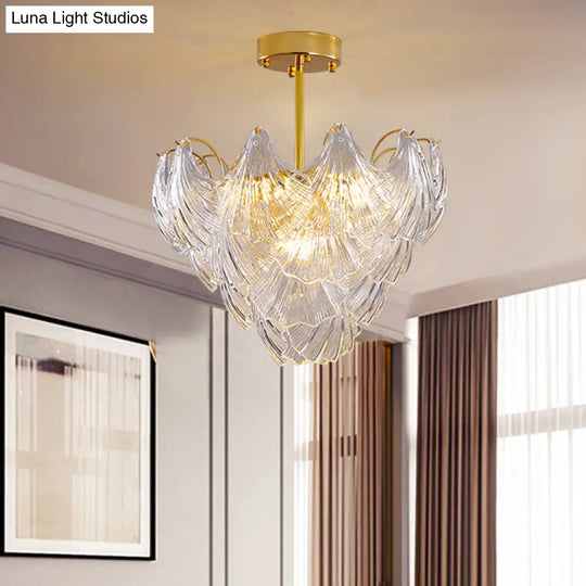 Modern Brass Crystal Ceiling Lamp With 9 Conical Heads For Bedroom