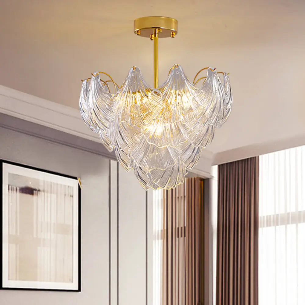 Modern Brass Crystal Ceiling Lamp With 9 Conical Heads For Bedroom