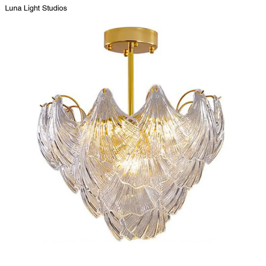 Modern Brass Crystal Ceiling Lamp With 9 Conical Heads For Bedroom