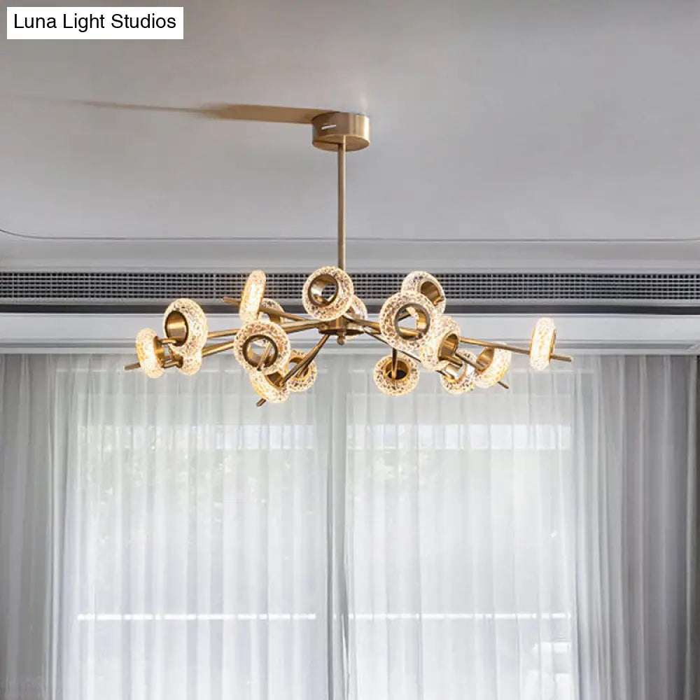 Post-Modern Crystal Hanging Pendant - Brass Carved Head Circlet Chandelier Light For Living Room 18