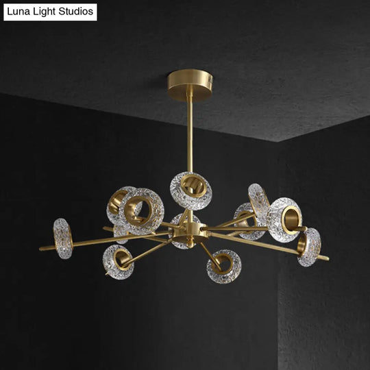 Post-Modern Crystal Hanging Pendant - Brass Carved Head Circlet Chandelier Light For Living Room