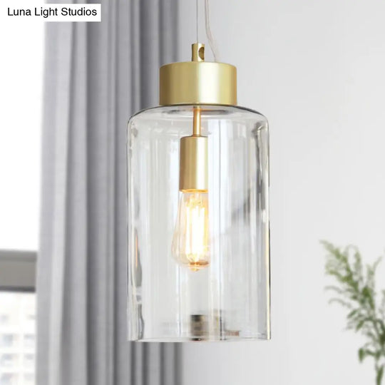 Modern Brass Cylinder Pendant Ceiling Light Fixture - Clear Glass 1 Head