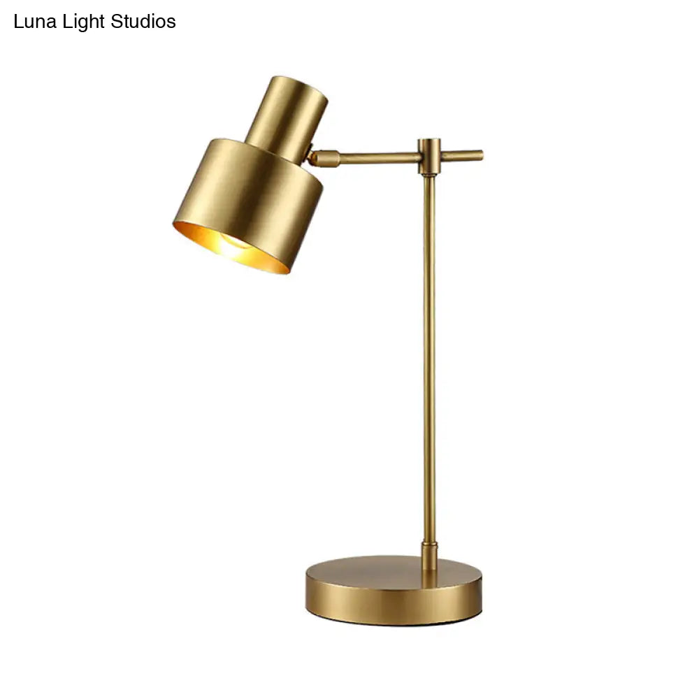 Modern Brass Cylinder Table Lamp With Rotating Node - 1 Bulb Task Lighting