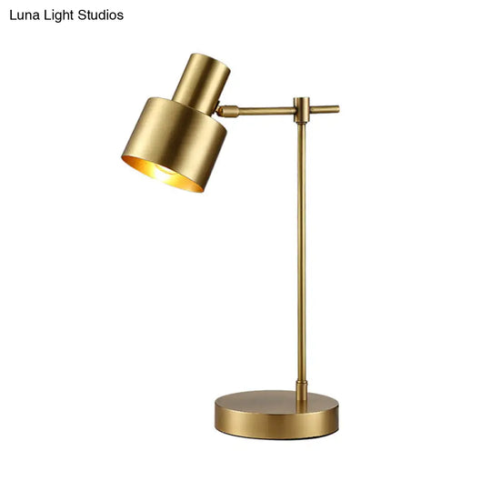 Modern Brass Cylinder Table Lamp With Rotating Node - 1 Bulb Task Lighting