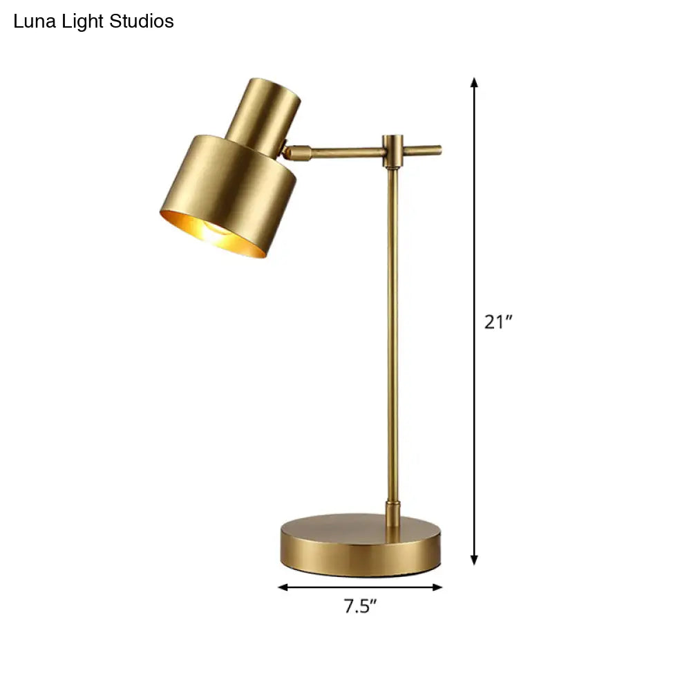 Modern Brass Cylinder Table Lamp With Rotating Node - 1 Bulb Task Lighting