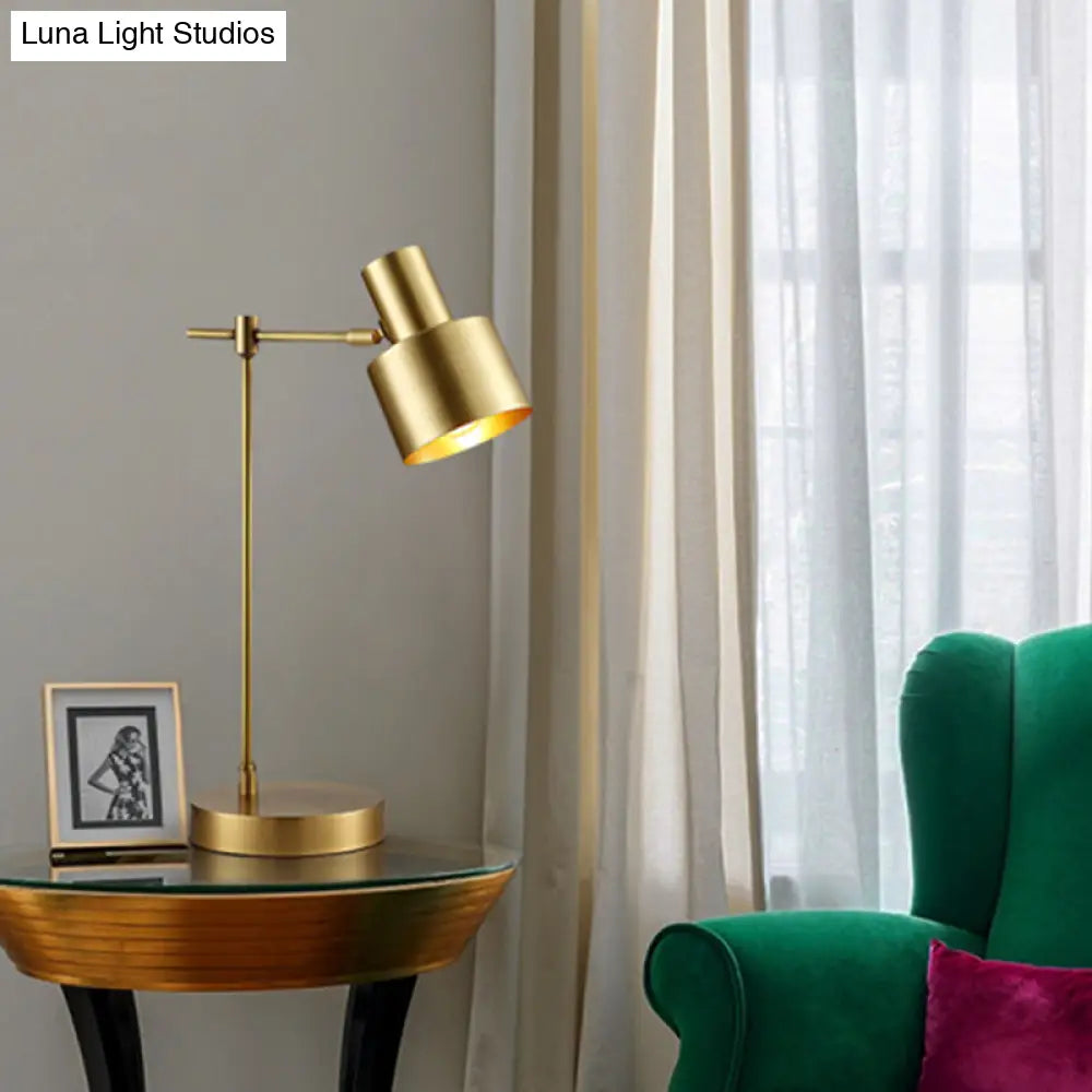 Modern Brass Cylinder Table Lamp With Rotating Node - 1 Bulb Task Lighting