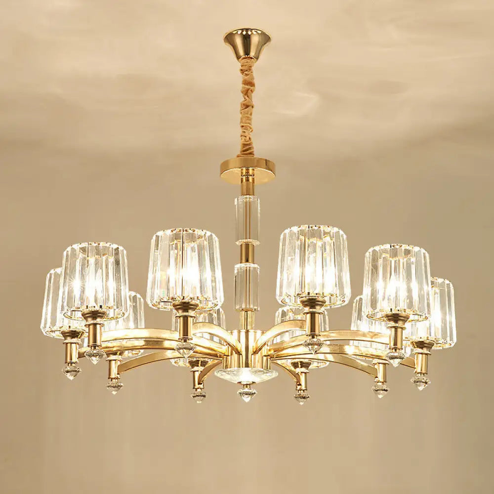 Modern Brass Cylindrical Crystal Chandelier For Living Room 10 /