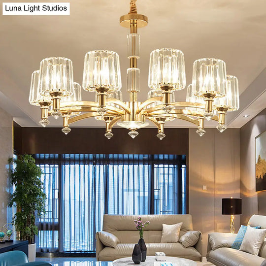 Modern Brass Cylindrical Crystal Chandelier For Living Room