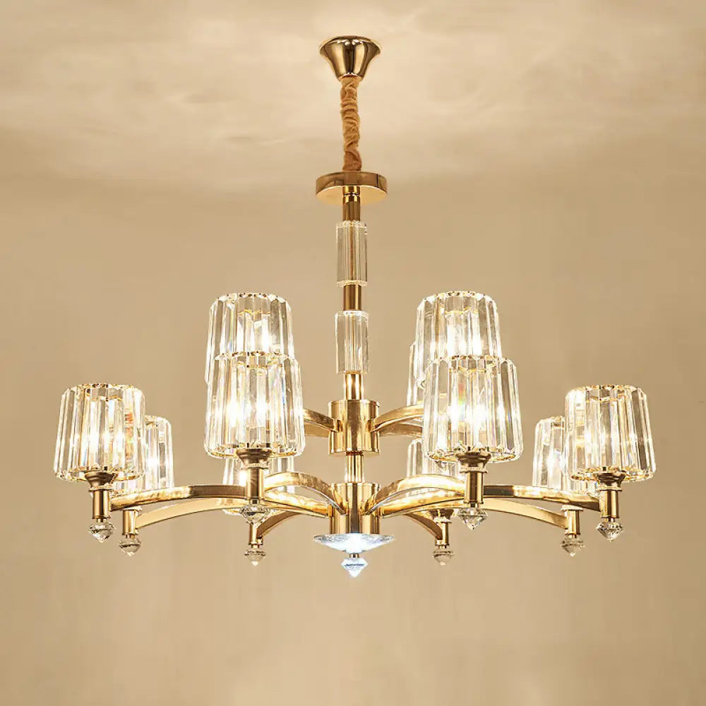 Modern Brass Cylindrical Crystal Chandelier For Living Room 12 /