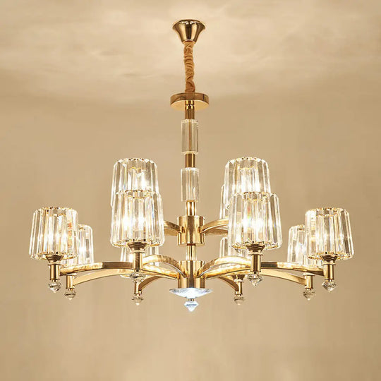 Modern Brass Cylindrical Crystal Chandelier For Living Room 12 /