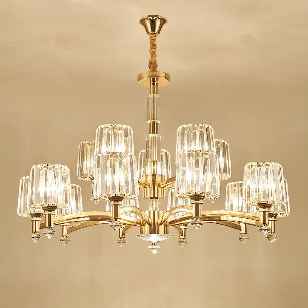 Modern Brass Cylindrical Crystal Chandelier For Living Room 15 /